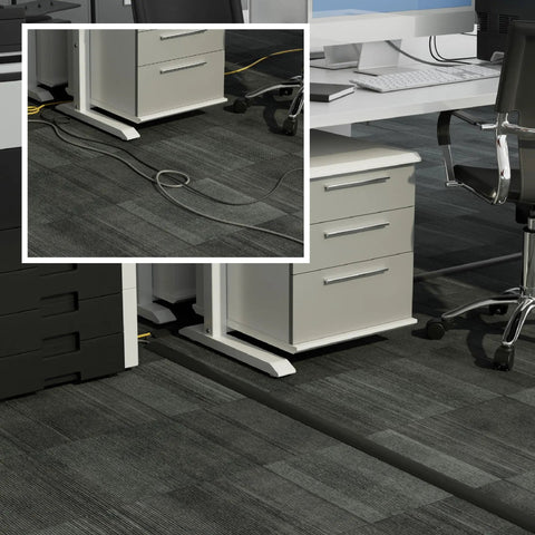 30Ft Floor Cord Cover And Cable Protector For Home Office, Flexible PVC Cable Management System to prevent trips in office setting.