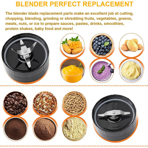 Premium Replacement Parts Set For 250W MB1001 Series Blender, showing cross blade and mono wing blade surrounded by food images