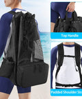 XL Mesh Scuba Diving Bag Backpack for Fins Mask Wetsuit Snorkeling Gear, large empty bag, patent design, worn on beach