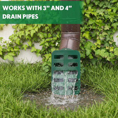 Angled Lawn Drain Grate 2 Pack, 4 Inch Green Yard Drainage Grate For Sump Pump Discharge And Downspout Extensions installed