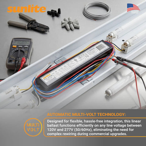 Versatile Multi Voltage Electronic Ballast For 120 To 277 Volts Input Lighting Setup For 1 To 2 Lamps Including F54T5HO FC40T5 And F55W 2G11 With Program Start For Instant Start And Quiet Operation UL Listed