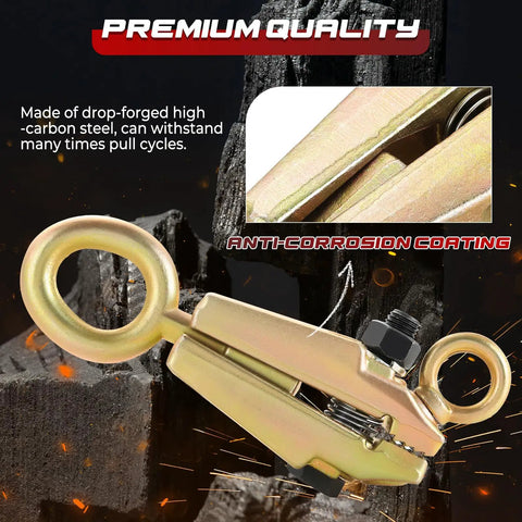 5 Ton Dual Direction Auto Body Clamp with self-tightening frame pull clamp grips, ideal for collision repair, close-up view