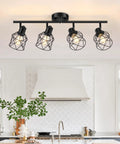 Four Light Semi Flush Mount Ceiling Light With Dope Rotatable Track Heads And Metal Cage Adjustable Arm Design in kitchen setting