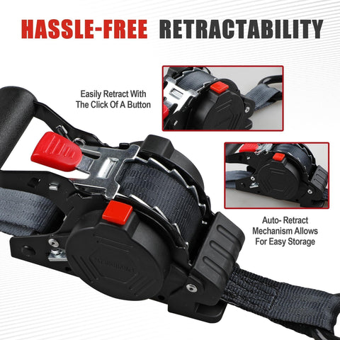 Four Pack Heavy Duty Retractable Ratchet Straps 1 Inch By 12 Feet With 1500 Pound Break Strength Auto Self Retracting Tie Downs S Hook
