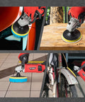 Beast 1400W Rotary Car Polisher with 6 and 7 Inch Pads used for car, wood, tile, and bike detailing, includes foam and wool pads.