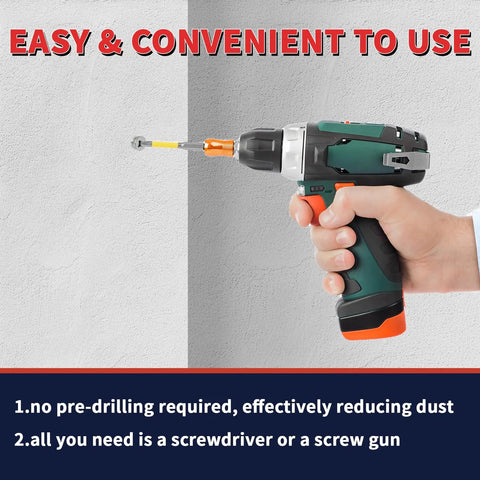 Using drill with DIY Drywall Anchors And Screws Kit With 200 Self Drilling Anchors And 100 Zinc Sheetrock Anchors