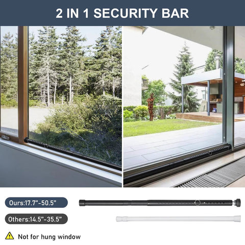 Adjustable Patio Door Security Bar For Sliding Glass Doors 17.5 To 50 Inch Heavy Duty Indoor Window Lock Bar installed on door