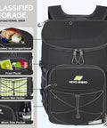 Beast Mode Backpack Cooler Keeps Drinks Ice Cold For Twenty Hours With Hella Leakproof Seals For Hiking Summer Travel Beach Outings Or Weekend Getaways In Durable Black with multifunctional storage pockets.