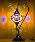 Turkish Mosaic Table Lamp With Built In LED Bulb Hand Cut Glass Mosaics Moroccan Gooseneck Design Tall 45 Cm Lit Accent Light For Living Room