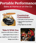 Indoor Electric Pizza Oven With Ceramic Stone For Crispy Crust Pizza Fast Home Pies In Under Six Minutes On A Countertop Up To 800 Degrees Fahrenheit With Dual Heat Control Includes Peels And Scraper shown on a countertop.