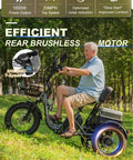 Creek Folding Electric Tricycle For Adults With Passenger Seat And Backrest, 1000W Etrike Reaches 20 MPH, Up To 80 Miles, Fat Tire Three-Wheel Electric Bike With Reverse, Parking, Differential, In Bright Orange, side view