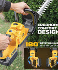 Person using Cordless Hedge Trimmer Beast With 22-Inch Dual-Action Blade, 2000 RPM Brushless Motor, Rotating Handle, Tool Only