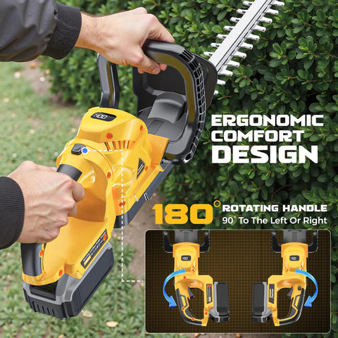 Person using Cordless Hedge Trimmer Beast With 22-Inch Dual-Action Blade, 2000 RPM Brushless Motor, Rotating Handle, Tool Only