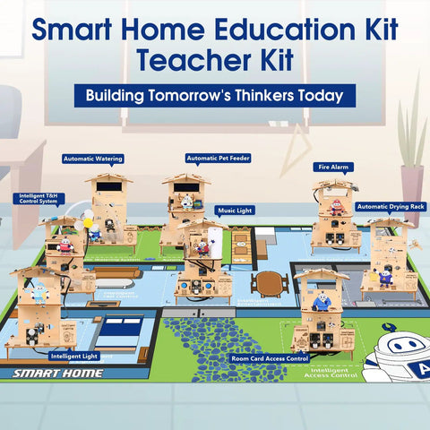ESP32 STEM Smart Home Education Kit For Curious Kids 12 Plus Arduino Compatible Robotics Projects Eight Piece Set showing smart home model stations