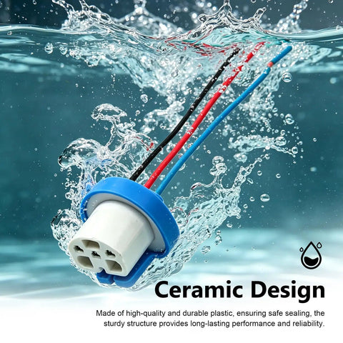 Two Pack Car Fog Light Socket Wire Harness Connector Compatible With 9007 9004 HB1 HB5 Bulbs in water showcasing ceramic design.