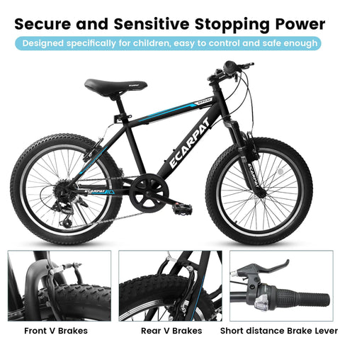 Kids Mountain Bike 20 Inch With 7 Speed Drivetrain, Front Suspension Fork And Disc Brakes, Easy To Ride For Ages 5 10