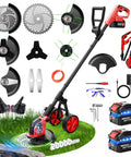 Cordless 6000mAh Weed Eater With 12 Inch Brushless Head Wheeled String Trimmer 4 In 1 Grass Trimmer Brush Cutter Grass Edger Weed Whacker Includes 2 Batteries And 5 Blade Set For Easy No Fuss Lawn Cleanup