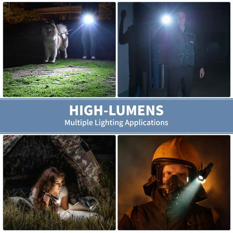 Rechargeable LED Flashlights 99,000 Lumen Super Bright Handheld Lights With 7 Modes Waterproof USB Rechargeable shown in multiple uses