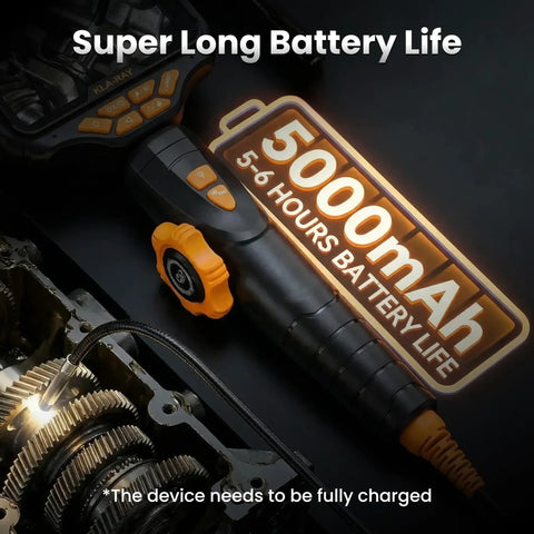 Rock Solid Two Way Articulating Borescope With Bright Led Lamp And Kickass Flexible Snake Cable For Gritty Under Car Engine Diagnostics, showcasing 5000mAh battery life.