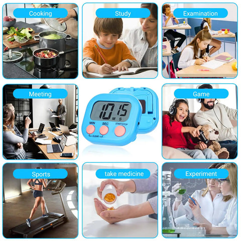 Digital Kitchen Timer Set With 12 Pack Magnetic Timers In 6 Bright Colors for Cooking, Studying, Sports, and Games