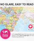 Close-up of matte laminated world map detail 18x29 inch from Two Pack World And USA Map Poster Set Laminated with no glare finish