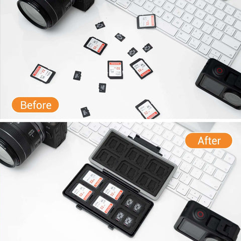 Before and after comparison of storage using Fresh Hot Pink Memory Card Wallet Slick Waterproof Storage Holder For SD And Micro SD Cards.