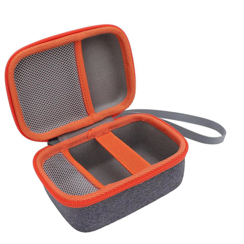 Open Hard EVA Case For Kids Music Player With Velvet Lining Travel Storage Bag showing mesh pocket and handle strap