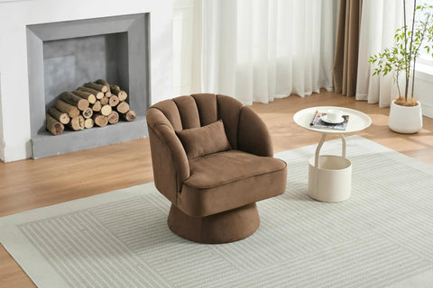 Cozy 360 Degree Swivel Barrel Accent Chair Set With Armrests Brown Modern Curved Back Upholstered Lounge Chair in living room