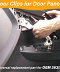 Set Of Fifty Heavy Duty Nylon Door Trim Panel Retainer Clips Built Dang Tough For Quick Interior Auto Fixes in use on a door panel.