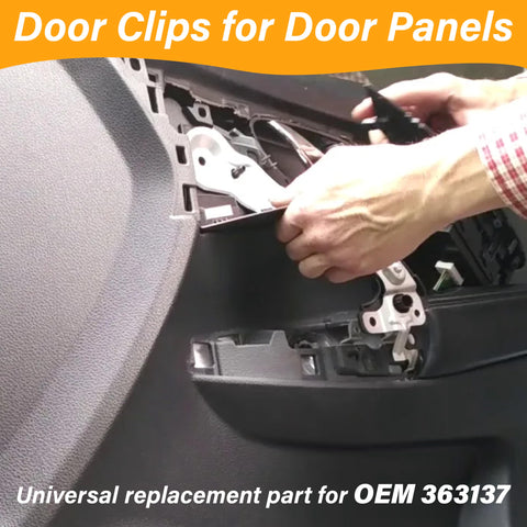 Set Of Fifty Heavy Duty Nylon Door Trim Panel Retainer Clips Built Dang Tough For Quick Interior Auto Fixes in use on a door panel.