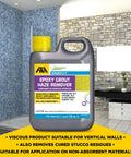 Epoxy Grout Haze Remover For Vertical Surfaces And Nonabsorbent Tiles Removes Epoxy, Urethane And Pre Mixed Grout Haze On Porcelain Ceramic Tile Glazed Quarry Tile Glass Mosaic Even Old Residue In One Quart Bottle in bathroom setting
