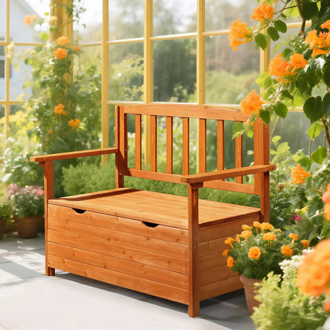 Outdoor Storage Bench With Seating For Two Weatherproof Cedar Wood Deck Box Loveseat 2 Person Patio Bench With Storage Waterproof Slats