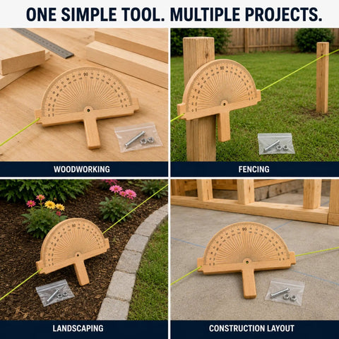 Boss Level Wooden Angle Ruler And String Line Corner Angle Finder Tool Delivering Straight Up Precision for woodworking, fencing, landscaping, and construction layout.