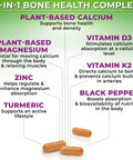 Plant Based Calcium 600mg Vegan Calcium Magnesium Zinc D3 With Vitamin K2 Organic Turmeric pills with bone health benefits chart