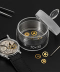 Watch Parts Cleaning Jar With Stainless Steel Mesh Strainer Glass Cleaning Container For Maintenance And Modifications Small Parts Organizer
