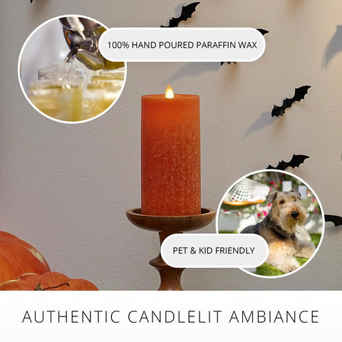 Seaglass Flameless Pillar Candle With Moving Flame, Unscented Real Wax, shown with pet-friendly feature and paraffin wax detail.