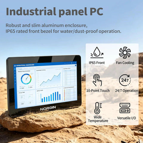 Heavy Duty 27 Inch Full HD Industrial Touchscreen Monitor With Plug And Play Embedded Pc Crushing HMI Tasks And CNC Racks Smoothly Featuring Sweet FHD Visuals And Fast Touch in rugged outdoor setting.