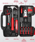 39 Piece Home Tool Set With Hammer, Screwdrivers, Pliers, Wrench, Hex Keys, Tape Measure, Utility Knife And More In Compact Storage Case