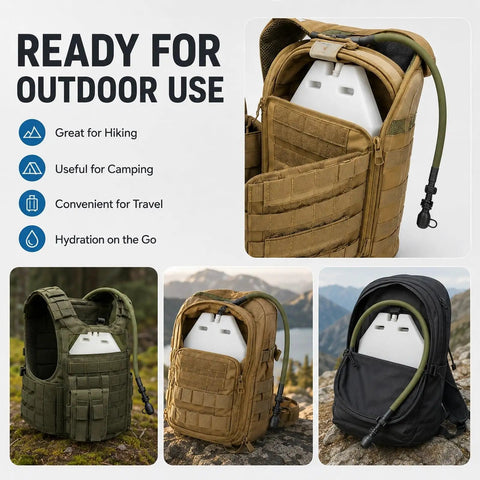 Three backpacks with 50oz Hydration Bladder Water Reservoir For Outdoors, Slim Hydration Pack Liner With Modular Webbing.