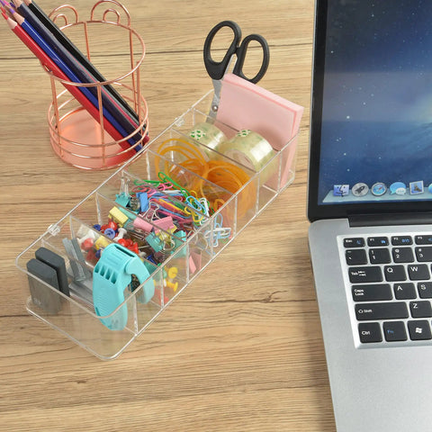 Clear Acrylic 8 Section Electronics Organizer Bin With Lid Cord Holder And 20 Reusable Cable Ties For Chargers Cables Headphones And Accessories For Desk Or Travel Use Keeps Cords Neat And Easy Access