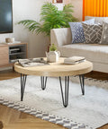 Living room with round table using Hairpin Table Legs 16 Inch Half Inch Diameter Three Rods Black Steel Heavy Duty Modern DIY