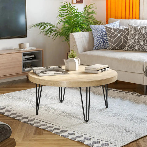 Living room with round table using Hairpin Table Legs 16 Inch Half Inch Diameter Three Rods Black Steel Heavy Duty Modern DIY
