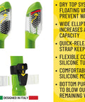 Close-up of Dry Snorkel With Instant Seal Float For Splash Safe Breathing And Leak Blocking Design showing valve and mouthpiece details.