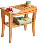 Dope Bamboo Shower Bench Spa Stool With 2 Tier Wood Seat And Storage Shelf, Non Slip Feet, Foot Rest Shaving Stool, Multipurpose Organizer