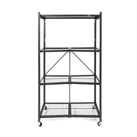 Straight Up Heavy Duty 4 Tier Foldable Steel Storage Rack In Black, Commercial Grade Shelving Unit With No Fuss Snap Together Setup, Multi Functional Organizer For Home Garage Or Basement