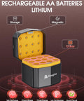 Rechargeable AA Lithium Batteries With 12 Slot Charger, 12 Pack 3600mWh Li Ion AAs, 1.5V shown open with 12 slots
