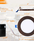 Product dimensions of Ultra Thin 4 Inch LED Recessed Downlight Canless With Junction Box, Dimmable 10W, in kitchen setting