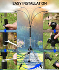 Standing Misters For Outdoor Cooling On The Go Adjustable Four Point One Foot Misting System With Four Spray Heads And Twenty Six Point Two Foot Hose installation