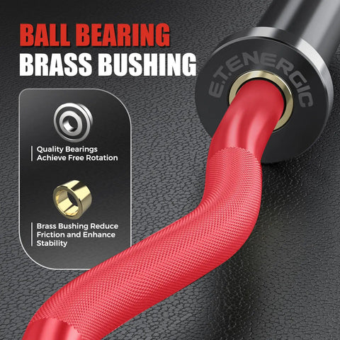 Ball bearing brass bushing detail on 47 Inch EZ Curl Bar for Olympic Plates Beast Mode Ready, 500 Pound Capacity, Solid Steel Barbell.