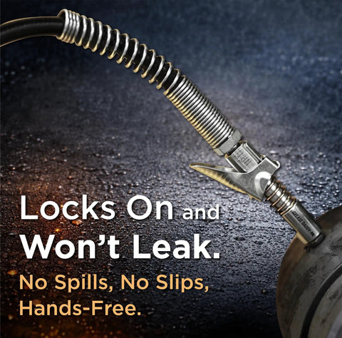 Locking Grease Gun Coupler That Stays On Tight For Zerk Fittings No Leaks Or Slip Off Easy Release Under Pressure Handles